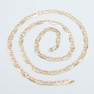 Textured Valentino Link Chain Necklace Real 14K Tri-Color Gold All Sizes image 2