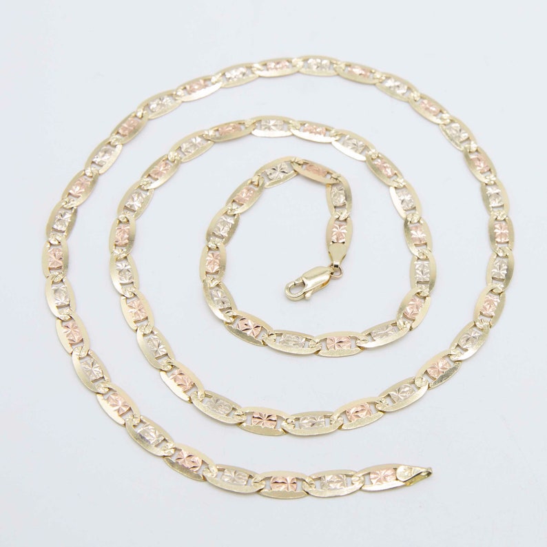 Textured Valentino Link Chain Necklace Real 14K Tri-Color Gold All Sizes image 2