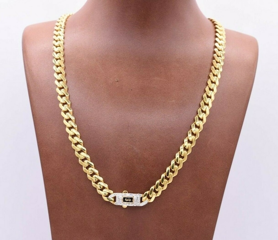7.5mm Miami Cuban Link Monaco Chain Necklace Baguette Lock Real