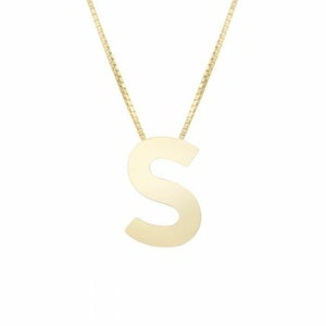 Colar com corrente em caixa com letra inicial S em ouro amarelo 14K real 18"