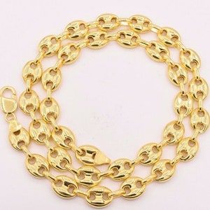 11mm Puffed Mariner Anchor Link Chain Necklace 14K Yellow Gold Clad Silver 925