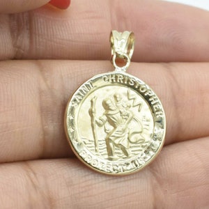 1 "Texturierter Saint Christopher Protect Us Medaillon Anhänger Echt 10K Gelbgold