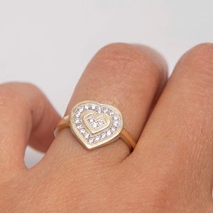 Two-Tone Heart Ring Real 10K Yellow White Gold Size 6.5