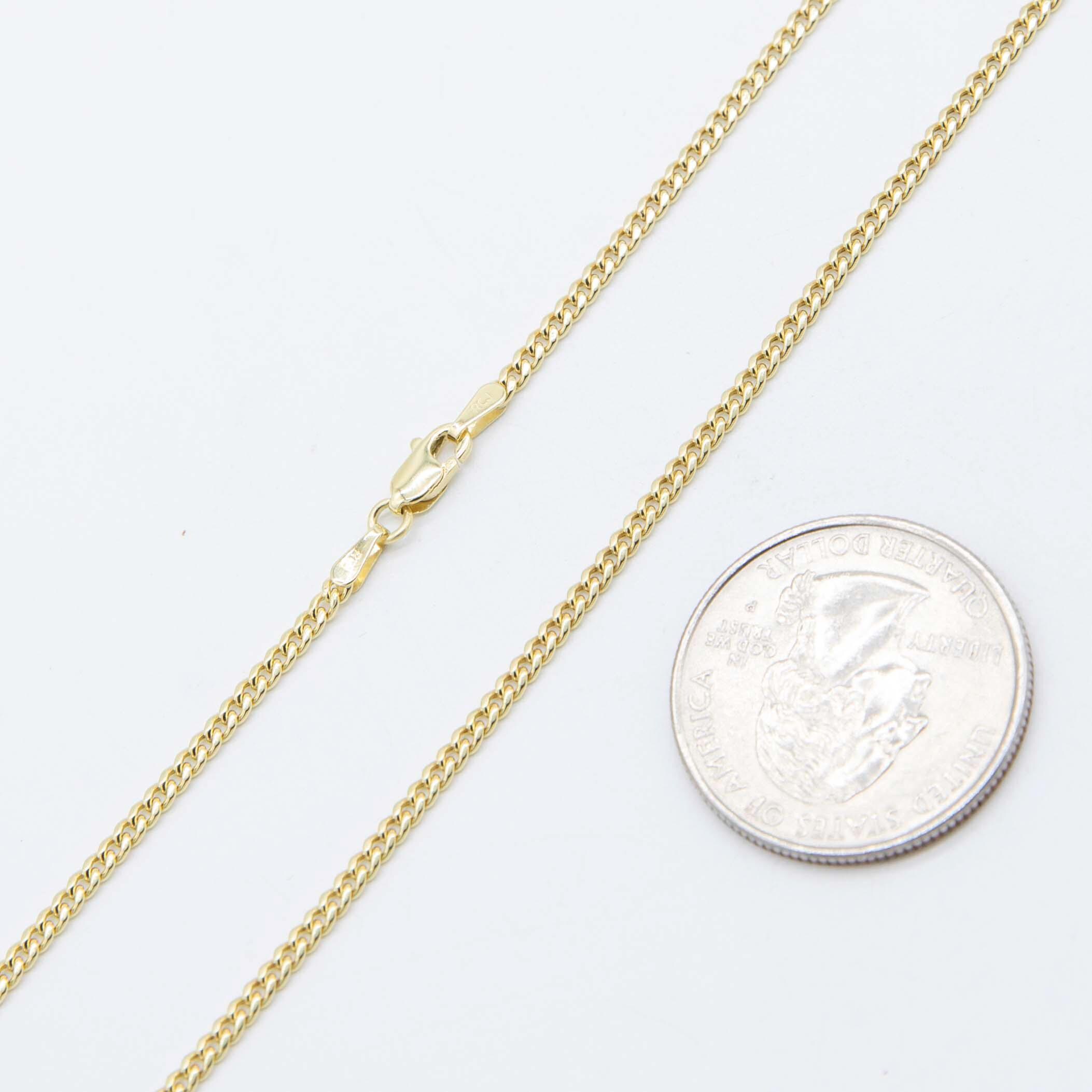 2 mm マイアミ キューバン リンク チェーン ネックレス 本物の 14K 