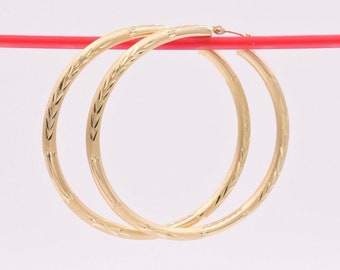 3Mm X 55Mm 2 1/8" Glänzende Schlichte Creolen Aus Echtem 10K Gelbgold
