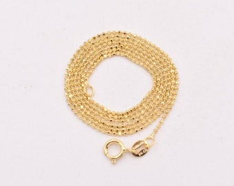 1mm Round Diamond Cut Bead Ball Chain Necklace Real Solid 14K Yellow Gold