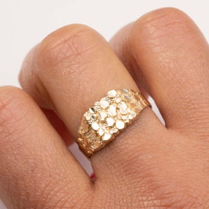 Mens Nugget Square Ring Real Solid 14K Yellow Gold ALL SIZES