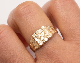 Mens Nugget Square Ring Real Solid 14K Yellow Gold ALL SIZES