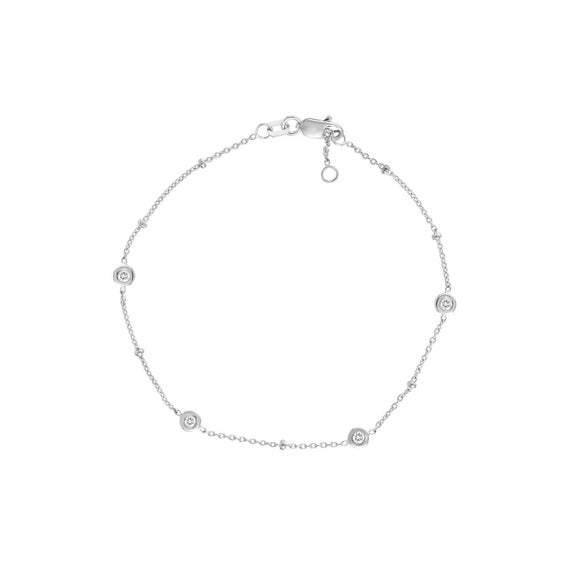 White Topaz 7 1/2" Bracelet with 14K White Gold Cable Chain & Lobster Lock