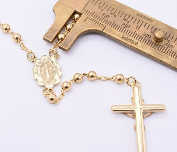 14K Gold Rosary Cross Necklace 2.5MM Disco Ball Rosary Cross and Mother  Mary Necklace - Etsy