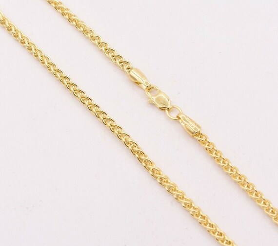 2.4mm Round Wheat Spiga Chain Necklace Real 14K Yellow Gold