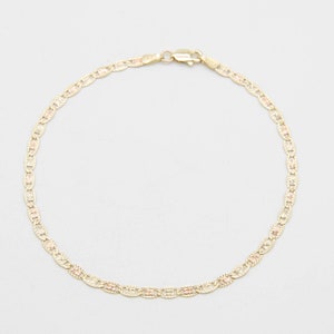 2.7mm Tri-Color Textured Valentino Mariner Bracelet Real 10K Tri-Color Gold 8&quot;