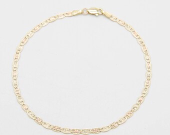 2.7mm Tri-Color Textured Valentino Mariner Bracelet Real 10K Tri-Color Gold 8"