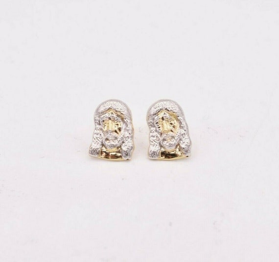 Jesus Head Diamond Cut Stud Earrings Real Solid 10K Yellow White Gold