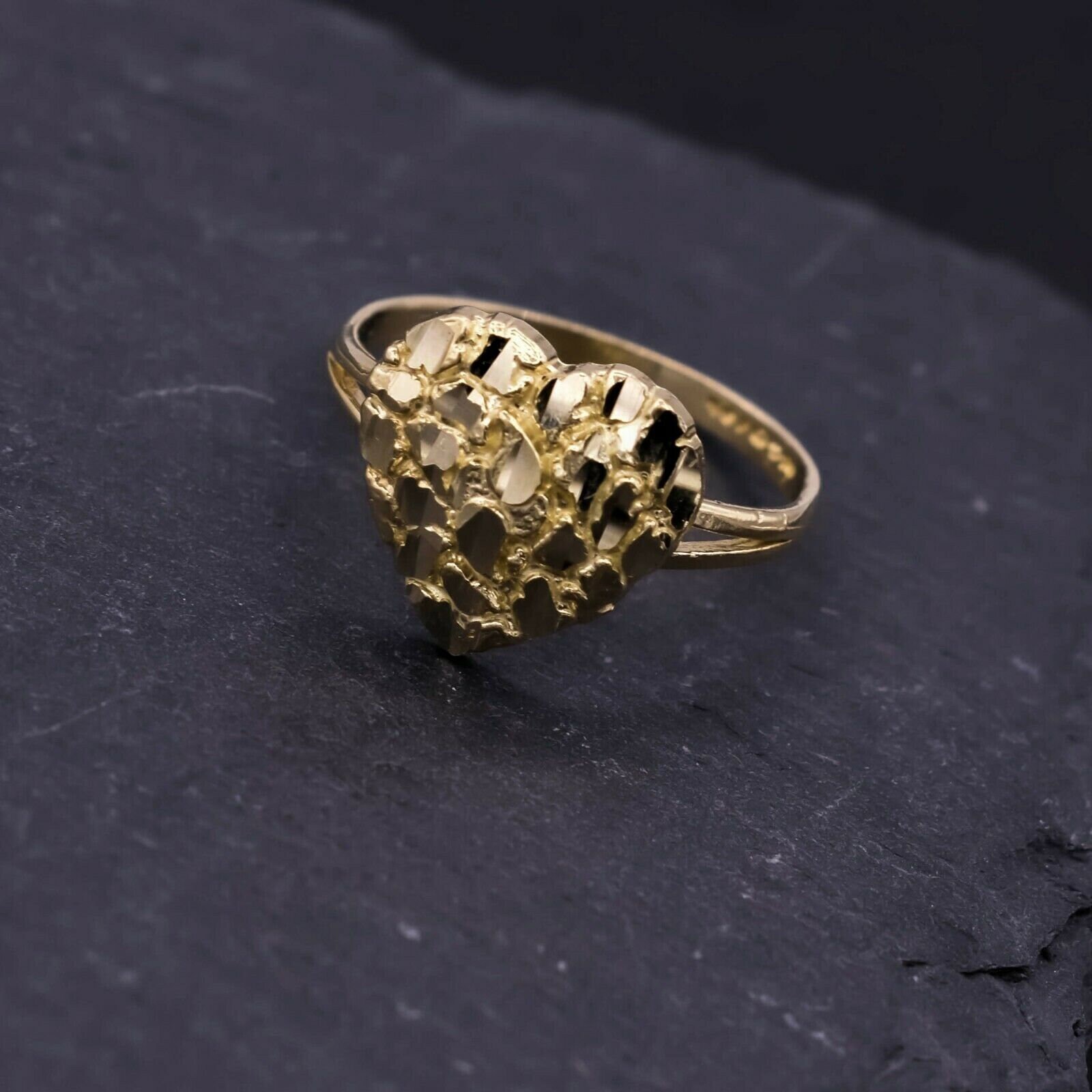 1/2&quot; Women&#39;s Textured Heart Shaped Nugget Ring Real Solid 10K Yellow Gold Size 7