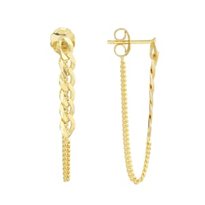 1 1/4" Curb Chain Front to Back Earrings Real 14K Yellow Gold