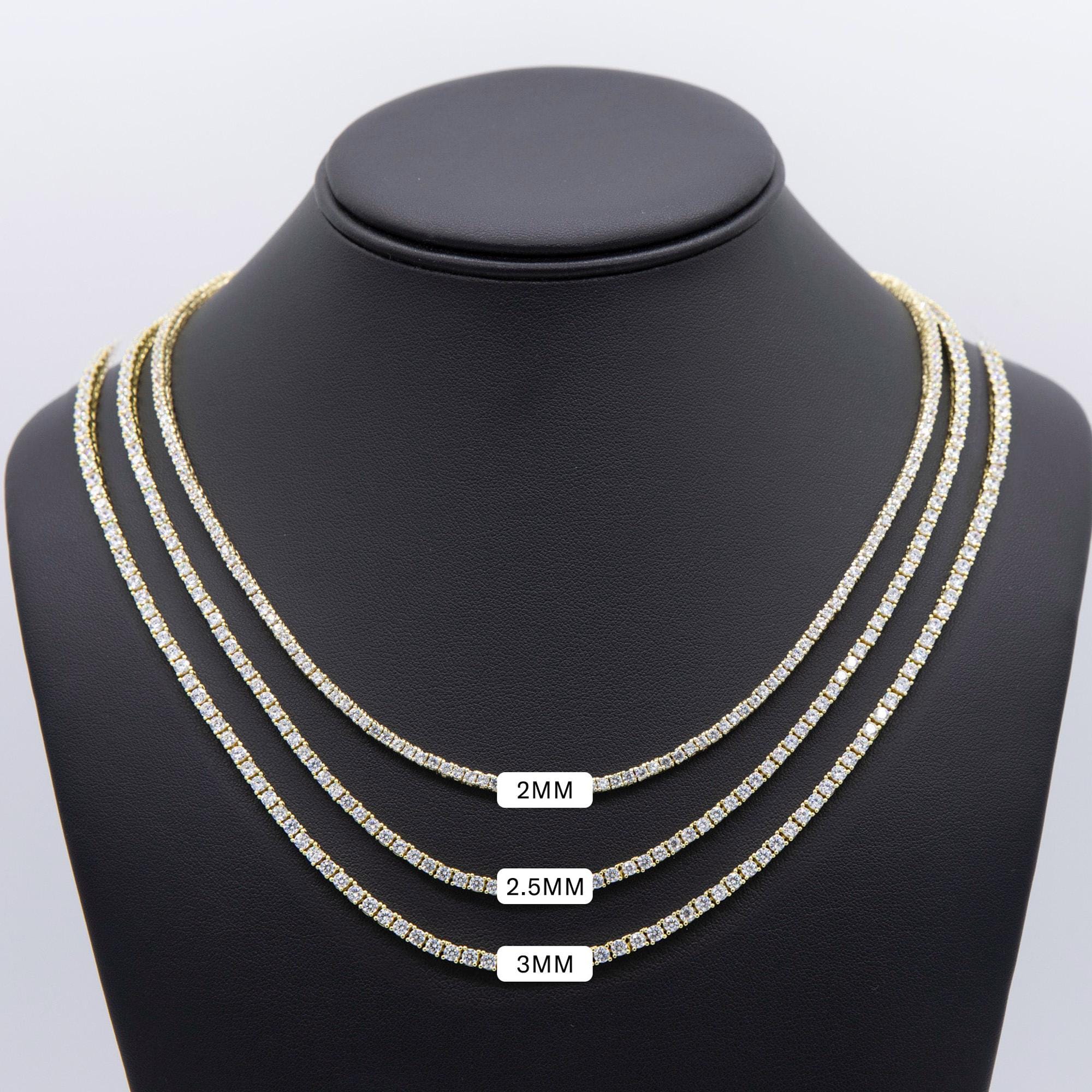 ラウンドカット CZ テニスチェーンネックレス 14K イエローゴールド 