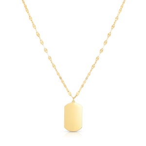 Può includere: Una collana con catena d'oro e un ciondolo rettangolare liscio.
