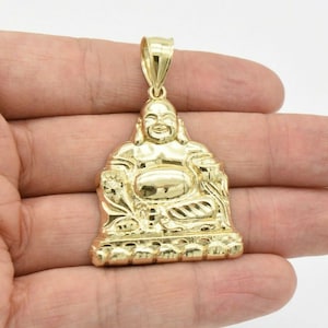2 1/4&quot; Diamond-Cut Happy Buddha Pendant Charm Real 10K Yellow Gold