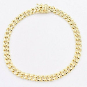 6.7mnm All Shiny Mens Miami Cuban Bracelet Box Clasp Lock Real 10K Yellow Gold