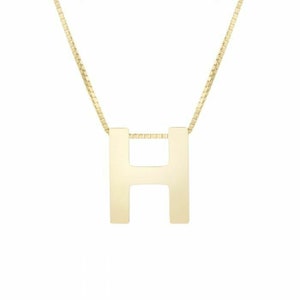 Colar com corrente em caixa com letra inicial H em ouro amarelo 14K real 18"
