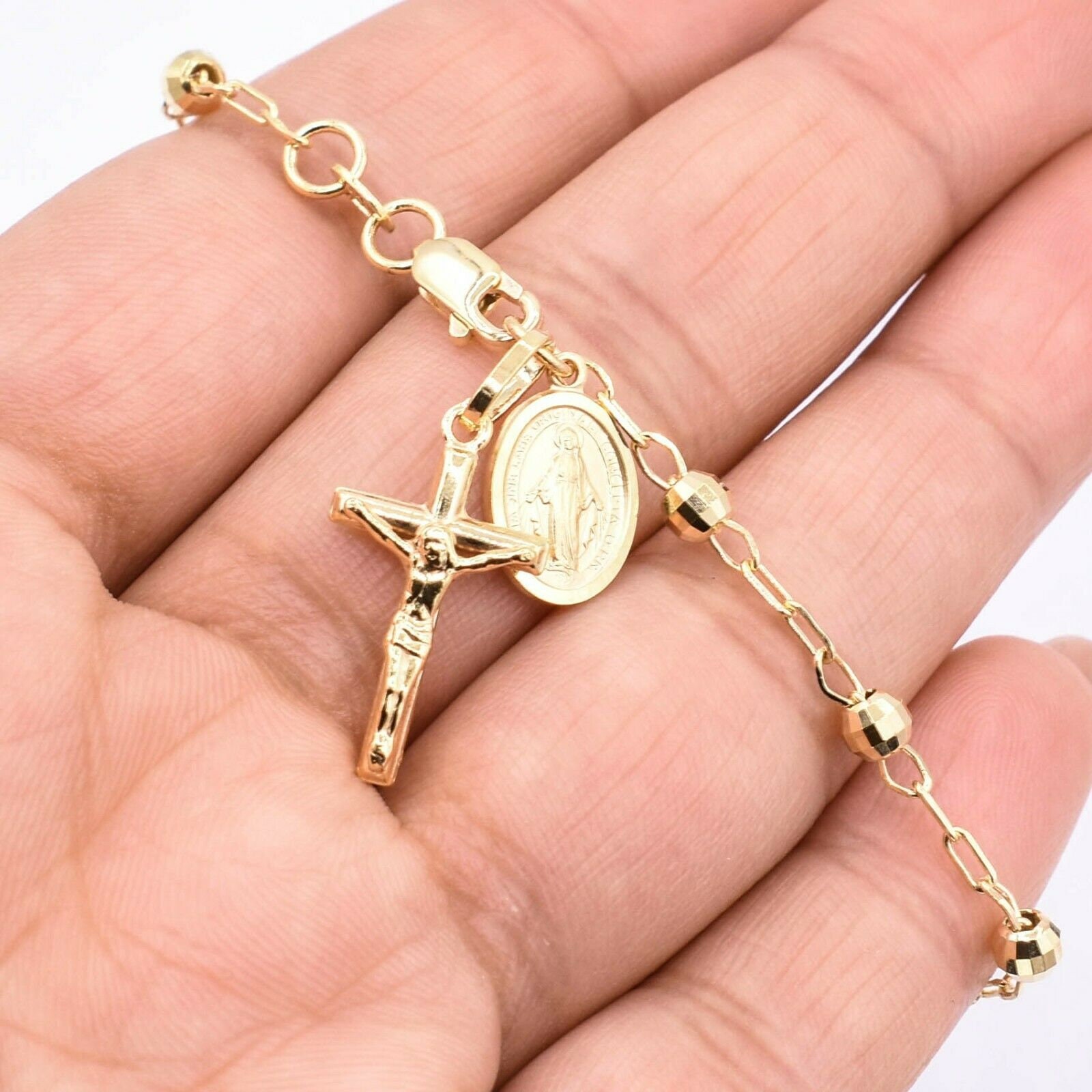 Buy Tricolor Gold Rosary Bracelet, 14k Gold Crucifix Rosary Bead Bracelet,  Christ Dangle Bracelet Online in India - Etsy