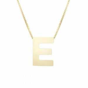 Colar com corrente em caixa E com inicial em letra de bloco em ouro amarelo 14K real 18"