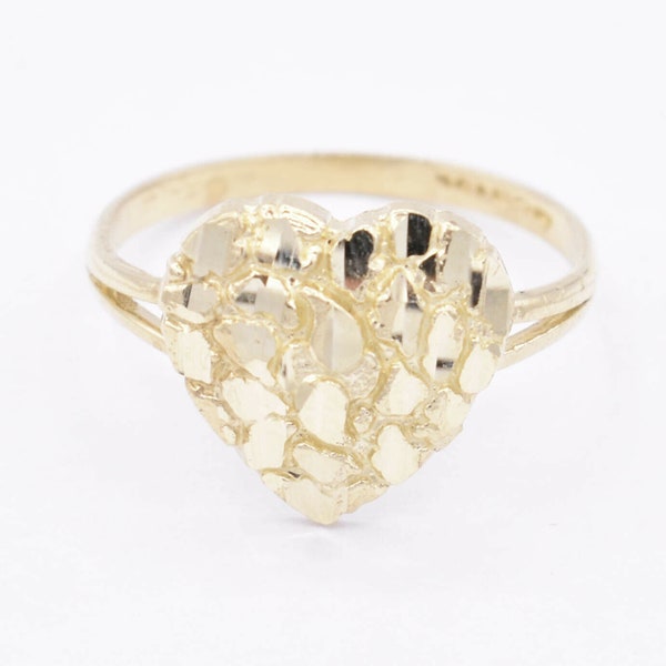 1/2" Women's Textured Heart Shaped Nugget Ring Real Solid 10K Yellow Gold Size 7