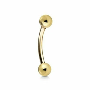 Curved Barbell Eyebrow Nipple Tongue Piercing Ring Real 14K Yellow Gold 16G