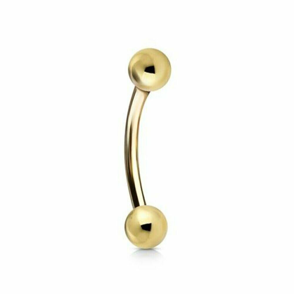 Curved Barbell Eyebrow Nipple Tongue Piercing Ring Real 14K Yellow
