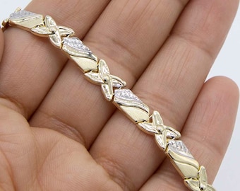 Diamond Cut Hugs and Kisses Stampato Bracelet Real 10K Yellow
