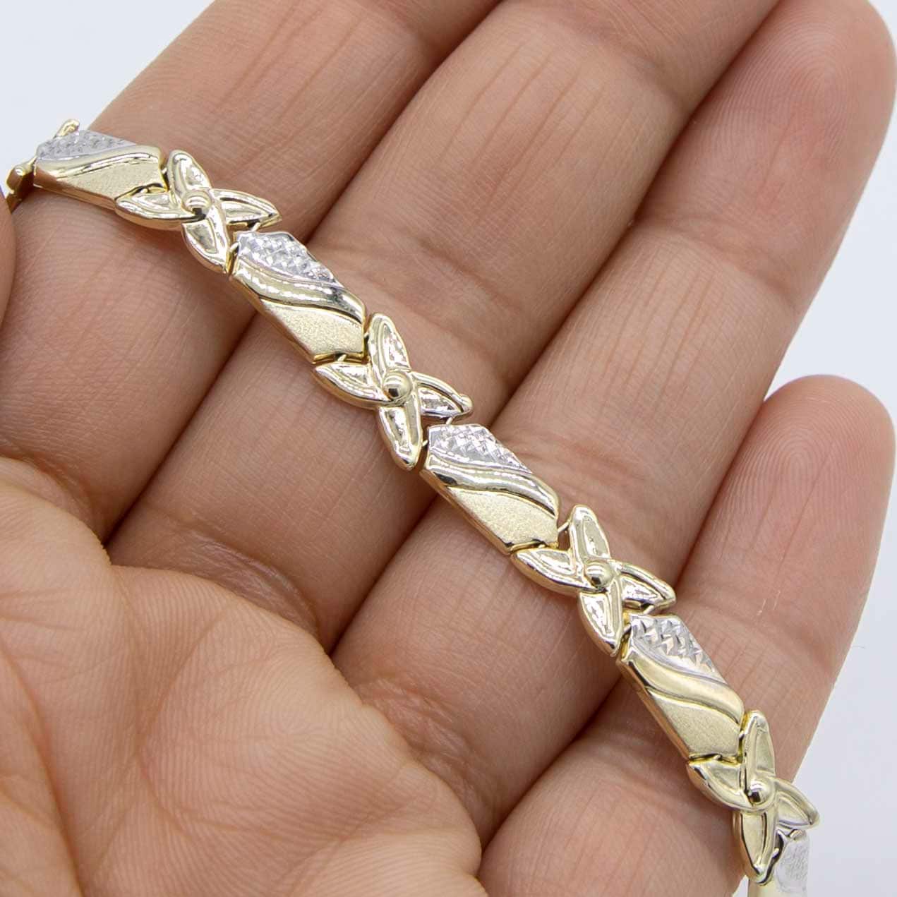 Diamond Cut Hugs and Kisses Stampato Bracelet Real 10K Yellow White Gold Etsy
