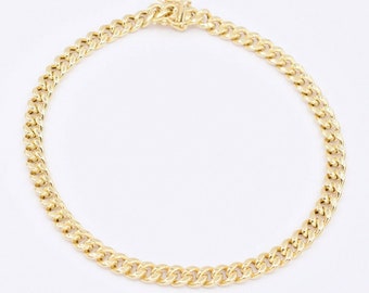 Tobillera cubana Miami de 5,8 mm con cierre de caja en oro amarillo real de 10 quilates de 10"
