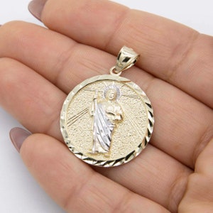 1 3/8" Diamond Cut St. Jude Medallion Pendant Real 10K Yellow White Gold