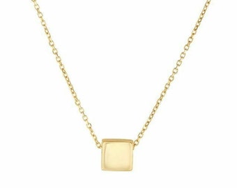 18" Polished Cube Necklace Real 14K Yellow Gold 2.4gr