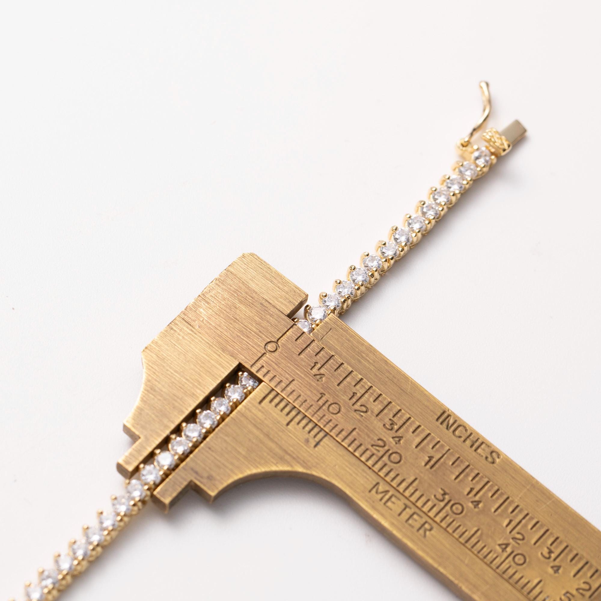 3.5 mm 3 プロング CZ テニス チェーン ネックレス 14K イエロー 