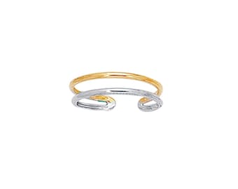Ajustable Double Row Toe Ring Solid Real 14K Jaune Blanc Deux Tones Or