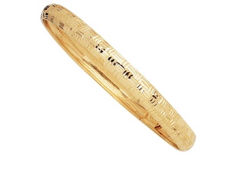 Greek Key Textured Diamond Cut Bangle Bracelet Real Solid 10K All Yellow Gold 7&quot;