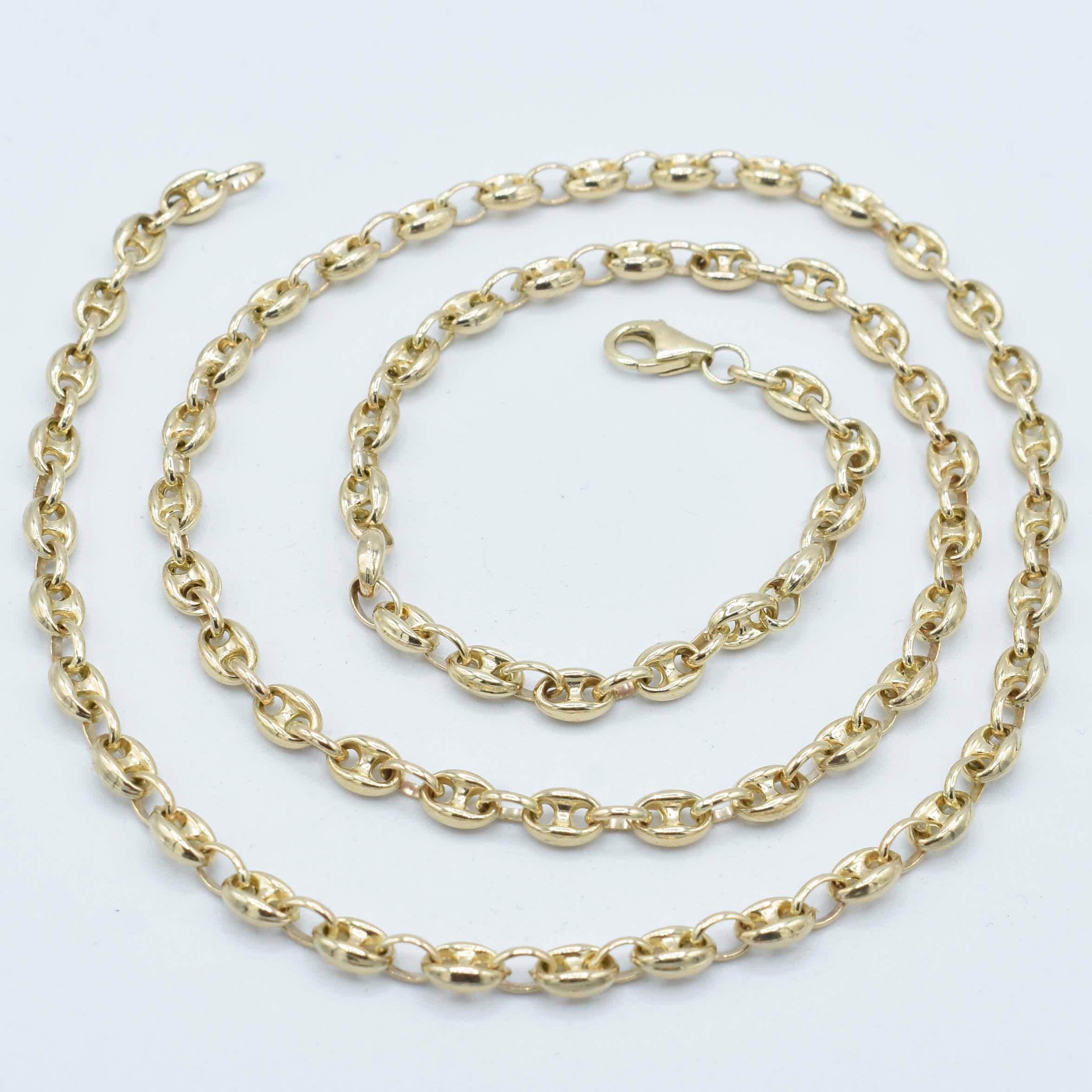 5mm Puffed Mariner Anchor Link Chain Necklace Real 14K Yellow Gold