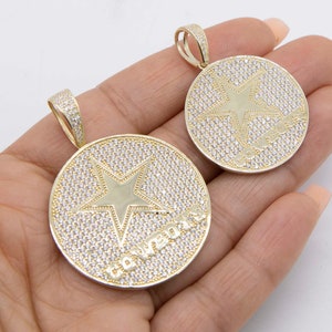 CZ Dallas Cowboys Medallion Pendant Real 10K Yellow Gold All Sizes
