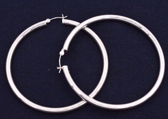 2 3/4" 4mm X 70mm Plain Bold Thick Round Hoop Earrings Real Sterling Silver 2 3/4" 4mm X 70mm Plain Bold Thick Round Hoop Earrings Real Sterling Silver