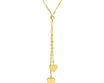 Herz Verstellbare Valentino Kette Lariat Y-Halskette Echt 14K Gelbgold 45 cm