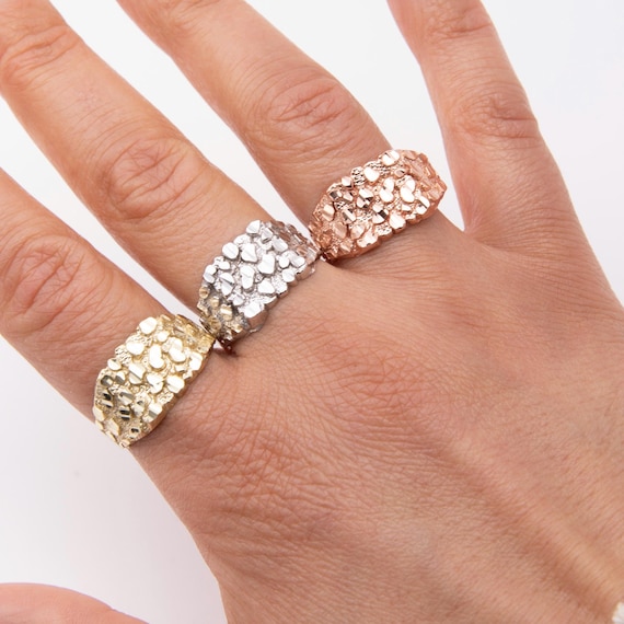 SOLID 14K Gold Medium Square Nugget Ring Yellow White Rose Gold - Etsy