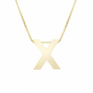 Colar com corrente em forma de letra inicial X Box em ouro amarelo 14K real 18"
