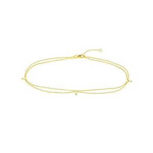 Adjustable Double Strand 1/20CTW Dangle Ankle Anklet REAL 14K Yellow Gold 10&quot;