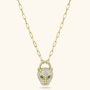 Panther CZ Pendant Necklace Sterling Silver Yellow Gold Clad 925 18"