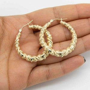 1 3/8" Graduated Diamond Cut Kisses & Hearts Hoop Earrings Real 10K Yellow Gold