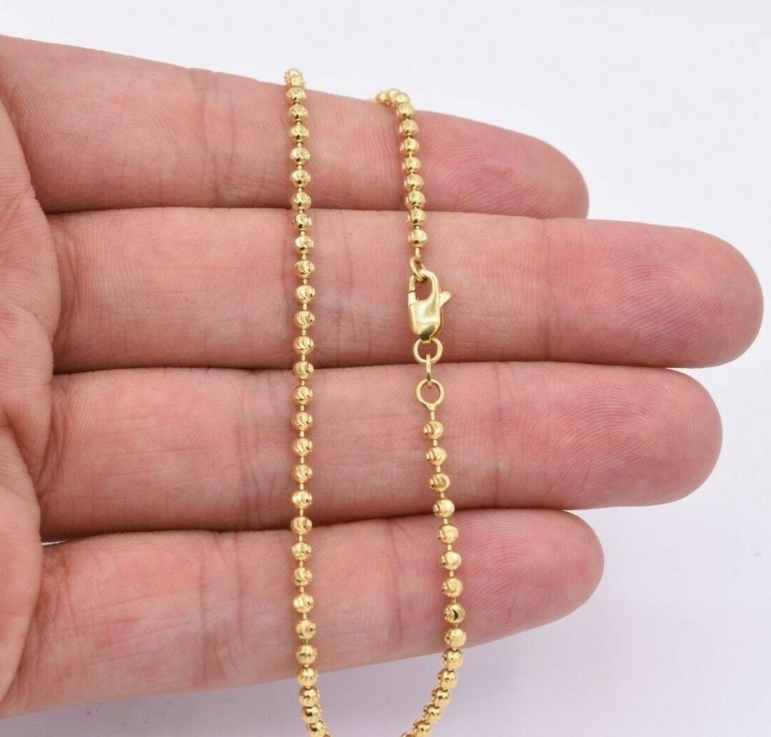 2.5mm Moon Cut Bead Ball Bracelet Lobster Lock Real SOLID 10K Yellow