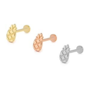 Pineapple Minimalist Tragus Ear Piercing Stud Solid Real 14K Gold