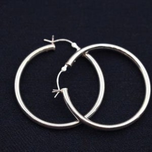 3mm X40mm 1 1/2" Large Plain Shiny Round Hoop Earrings Real 925 Sterling Silver